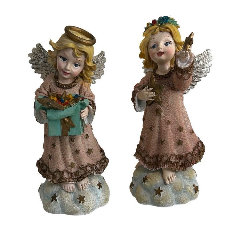 Set of 2 House of Lloyd Figurines Pink Gold Ceramic The Giving Angel Holiday